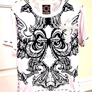 Platini Jeans Cougar Men's Black and White - NO PINK!! Embellished T-Shirt